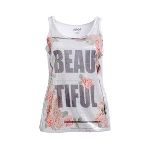 💠 Bold White Floral Sequin 'BEAU-TIFUL' Tank